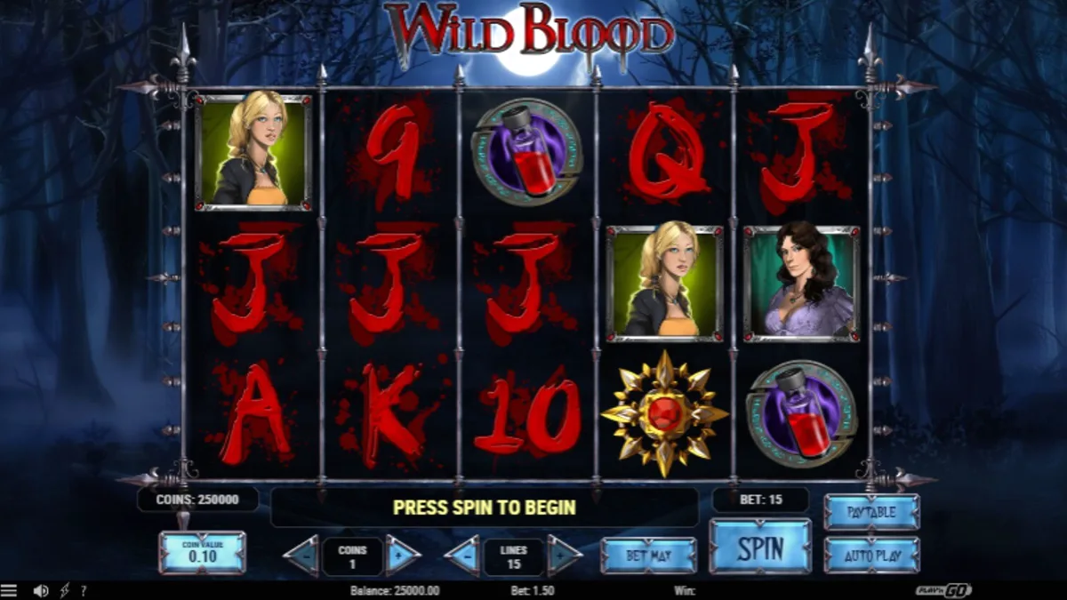 Tampilan visual slot Wild Blood dengan tema vampir gotik